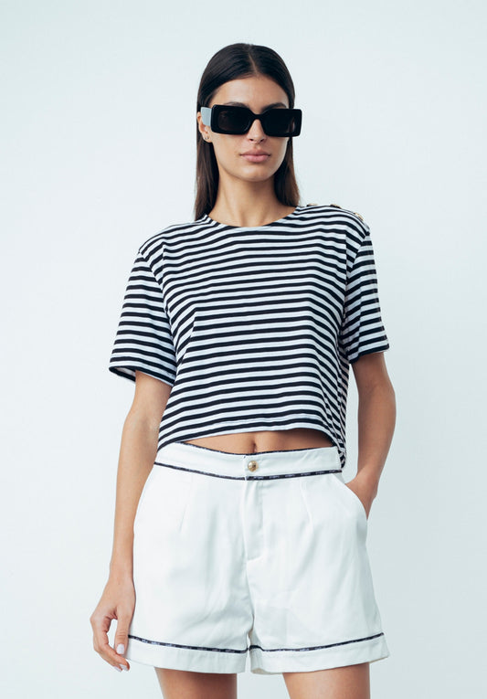 T Shirt Crop Bianco-Nero - Gaëlle Paris ARTICOLO  GAABW00608