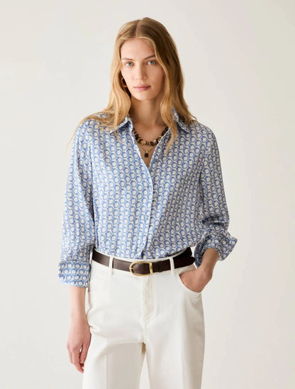 Camicia in raso a fantasia - BIANCO E AZZURRA PENNY BLACK PBBRECENTE