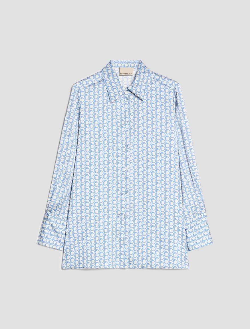 Camicia in raso a fantasia - BIANCO E AZZURRA PENNY BLACK PBBRECENTE