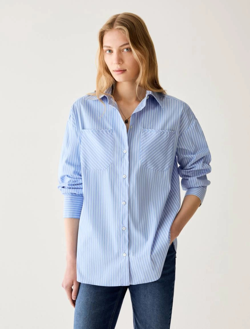 Camicia oversize in popeline - AZZURRO PENNY BLACK PBBAFFINE