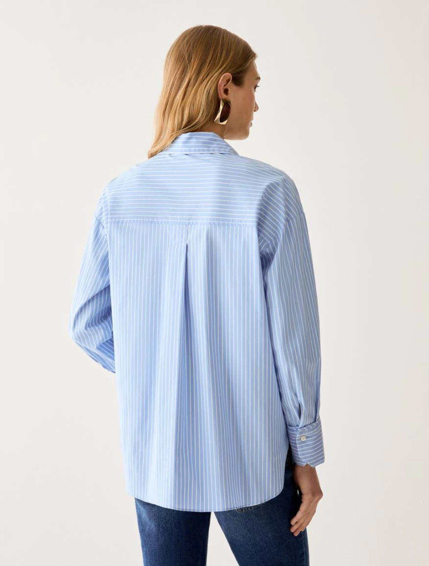 Camicia oversize in popeline - AZZURRO PENNY BLACK PBBAFFINE