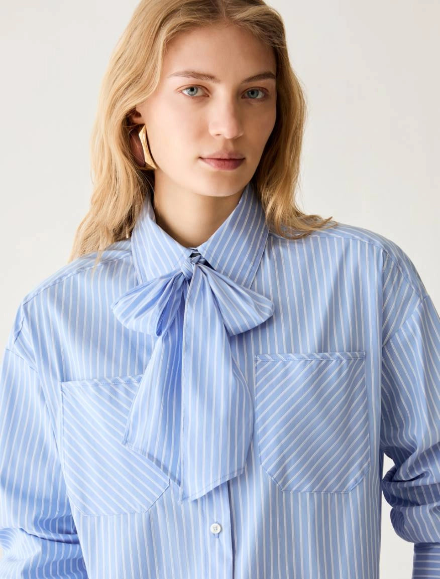 Camicia oversize in popeline - AZZURRO PENNY BLACK PBBAFFINE