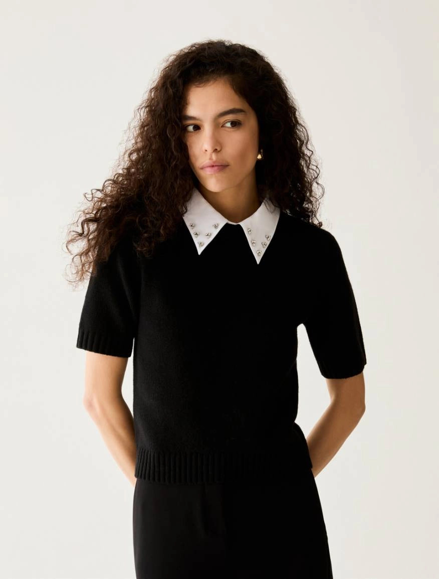 Maglia con colletto ricamato - NERO PENNY BLACK PBPLAMPADA
