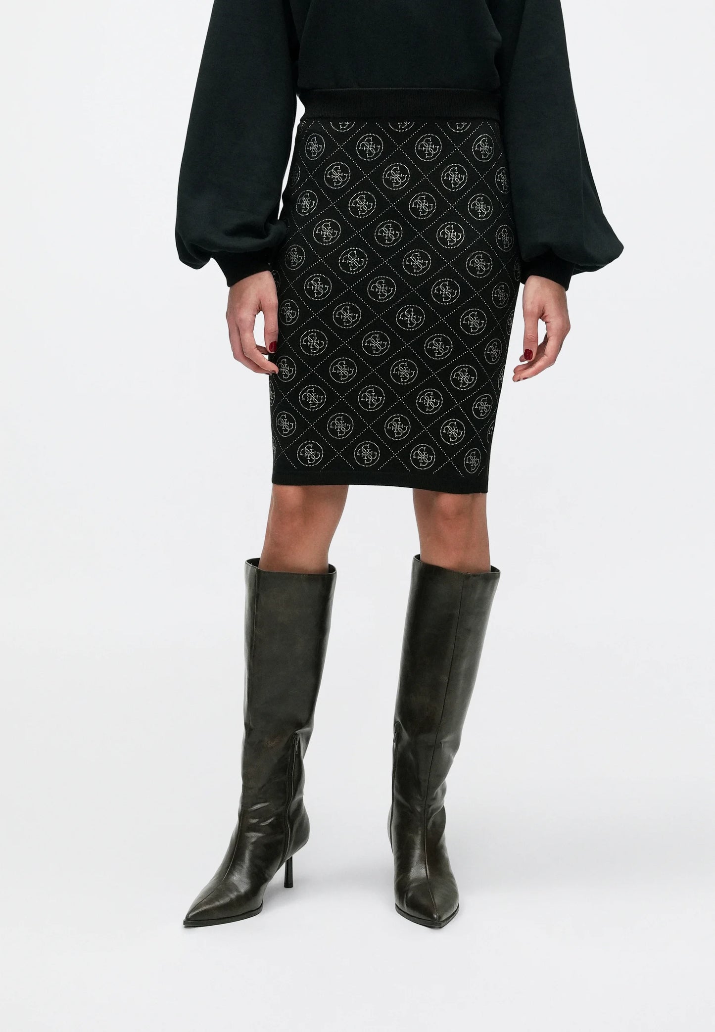 Guess RHINESTONES SKIRT - Pencil skirt - jet black 