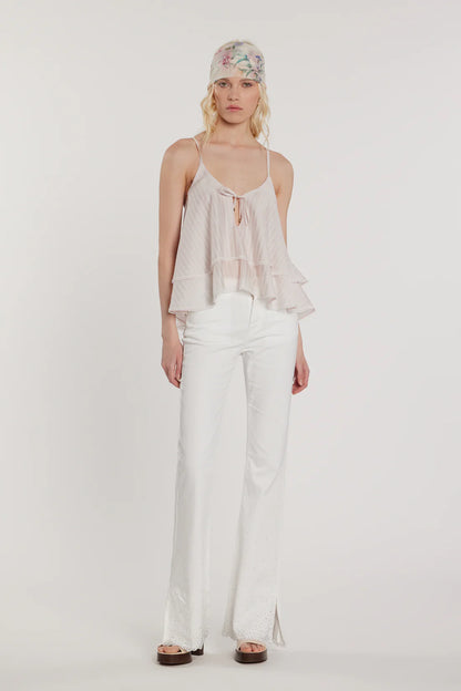 Relish Pantalone SCHIFFERONE_10 vita media cinque tasche con applicazioni più pizzo più spacco laterale flaire fit bull