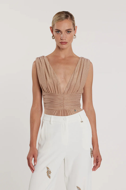 Relish Body PANDOLFI in lurex doppio scollo a V profondo con arricciatura