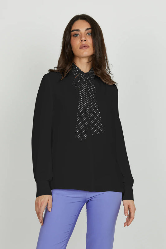 TUCSONAS long sleeve blouse with collar and sash with RELISH rhinestones