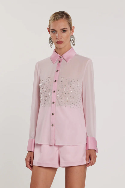 Relish Camicia KITON maniche lunghe inserti in raso con gemelli più applicazioni strass più pendenti