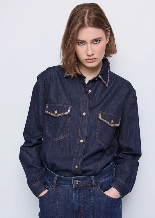 Gaudi 521BD46004 Camicia da donna in denim con strass