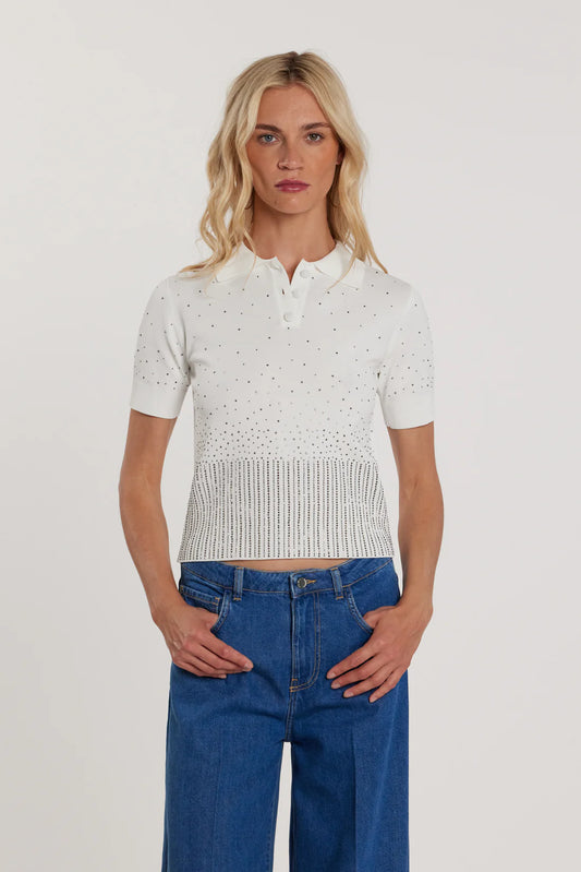 Relish Maglia KERAM maniche corte polo con applicazioni strass