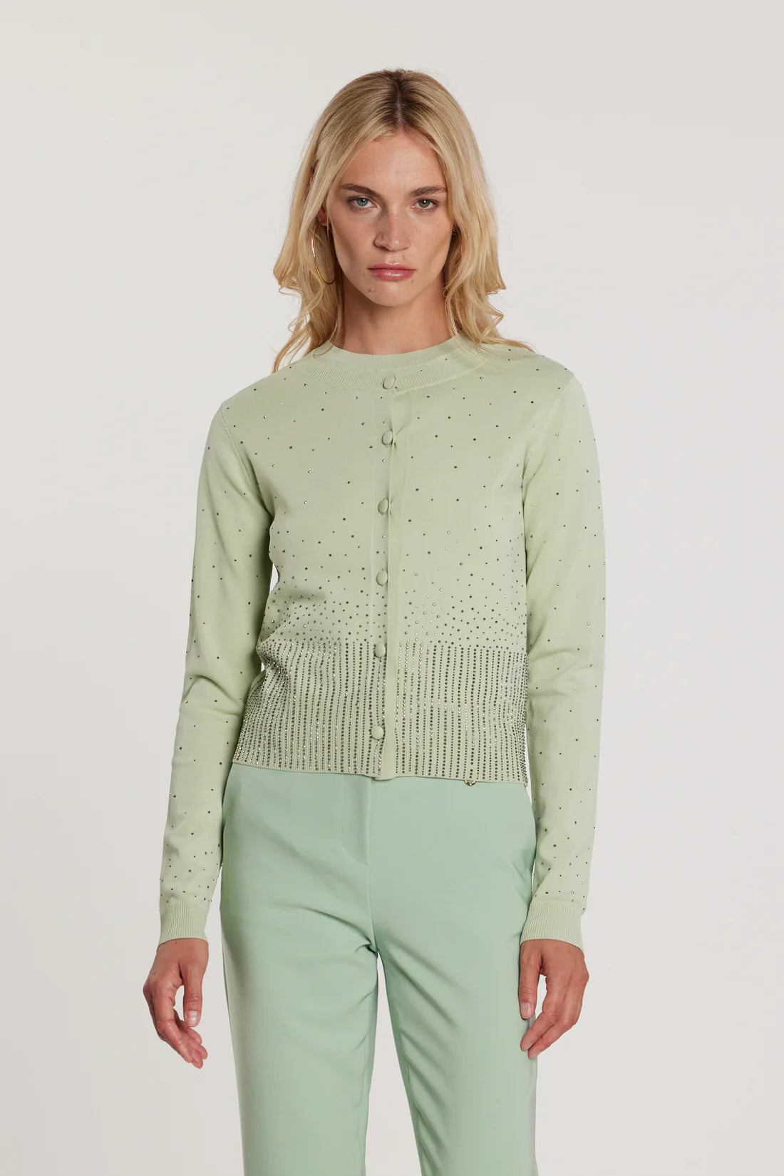 Relish Cardigan MOSS maniche lunghe girocollo con bottoni più applicazioni strass