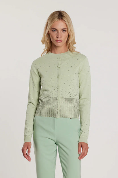 Relish Cardigan MOSS maniche lunghe girocollo con bottoni più applicazioni strass