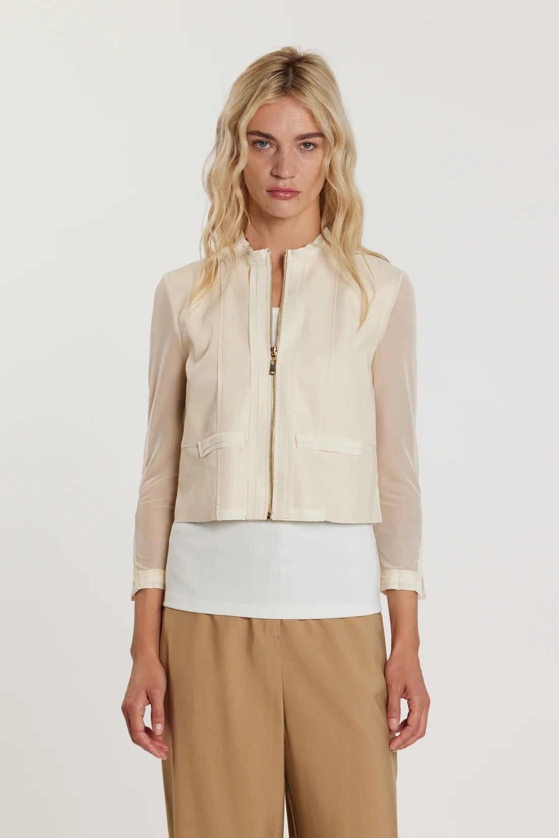 Relish Giubbino ALFIO maniche lunghe tulle con inserti gros grain taglio vivo ecopelle