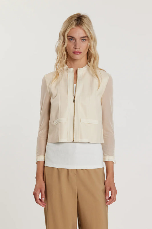 Relish Giubbino ALFIO maniche lunghe tulle con inserti gros grain taglio vivo ecopelle