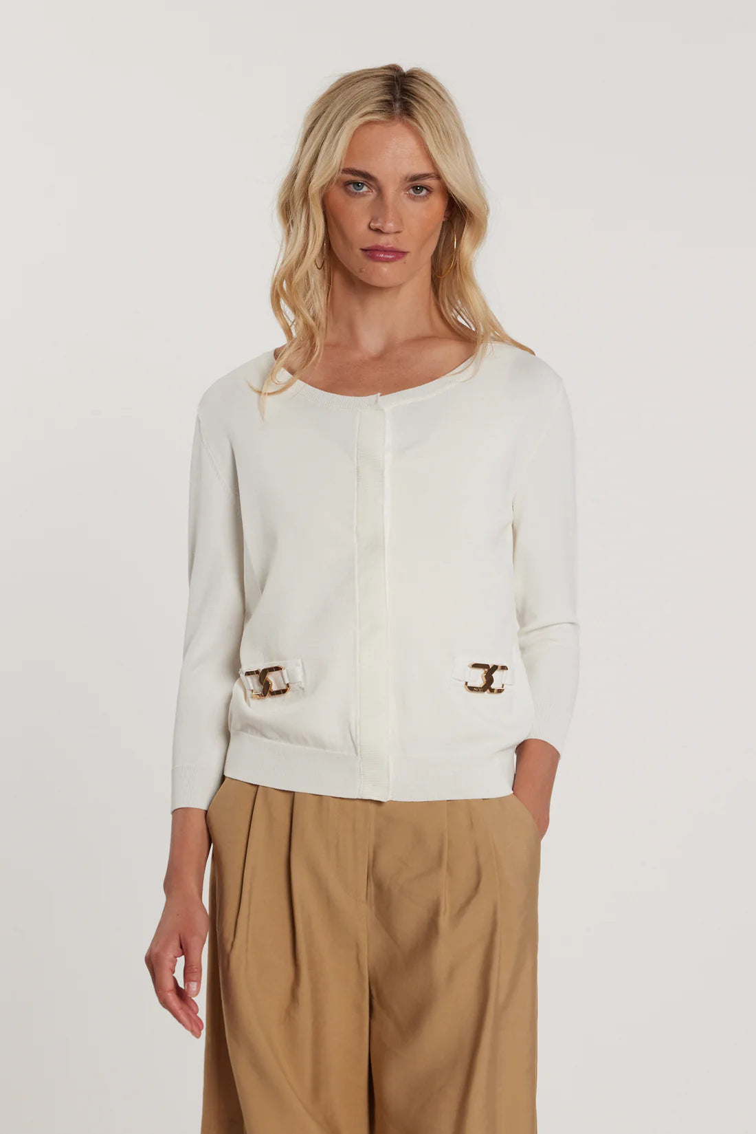 Relish Cardigan BASINGER maniche tre quarti girocollo con snap più patte più passante logo