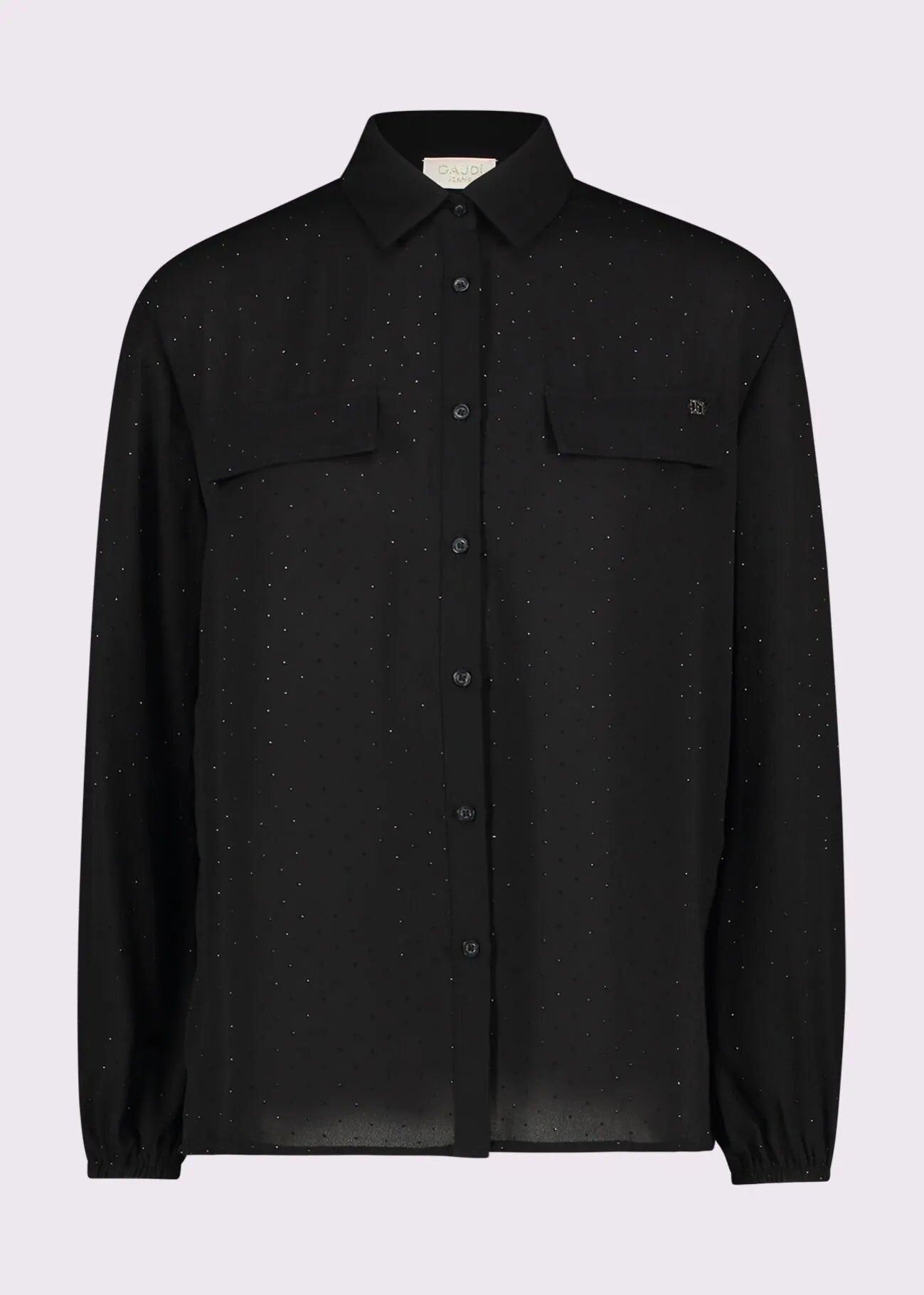 Gaudi 251_521BD45003_2001 Camicia nera da donna con strass e taschini