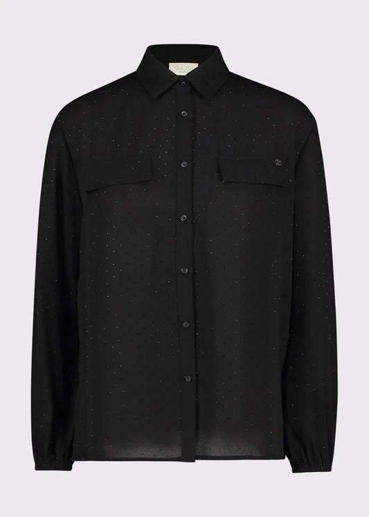 Gaudi 251_521BD45003_2001 Camicia nera da donna con strass e taschini
