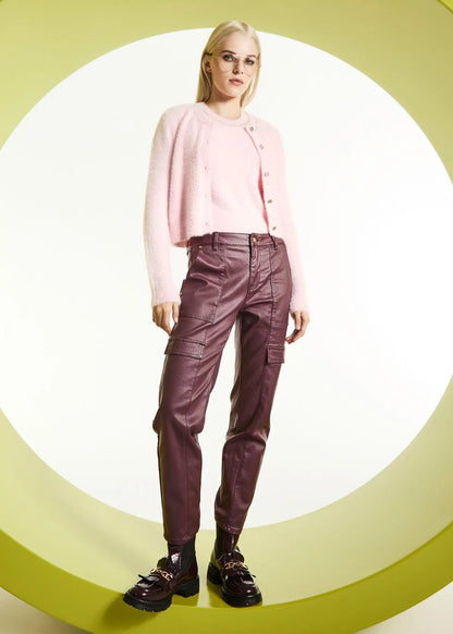 Gaudi 521BD25017 Pantaloni da donna effetto similpelle con tasche cargo