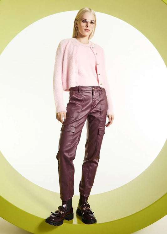 Gaudi 521BD25017 Pantaloni da donna effetto similpelle con tasche cargo