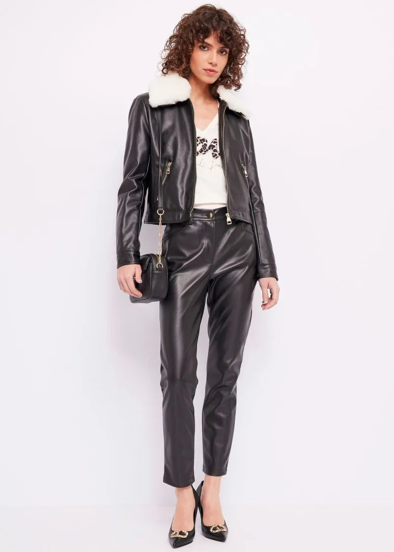 Gaudi women s imitation leather jacket with ecological fur item 321BD3 Melany Store