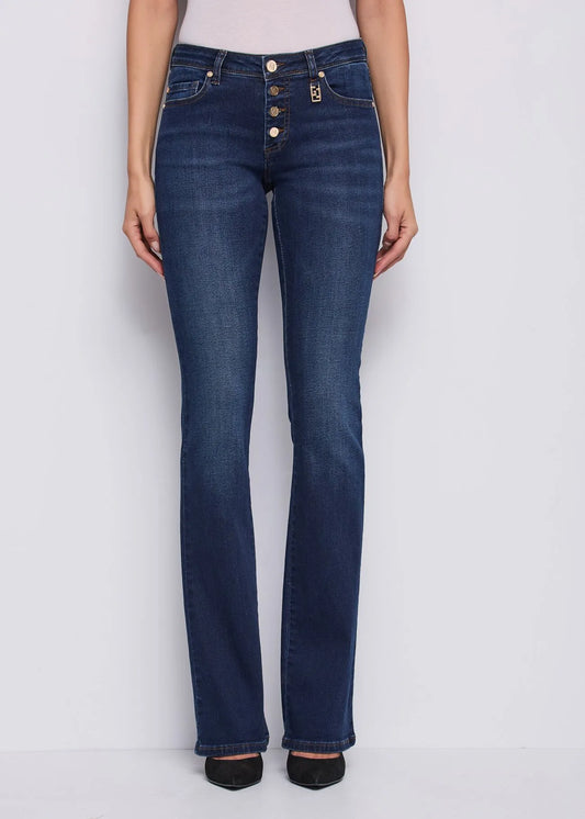 Jeans da donna con charm GJ e bottoni 251_521BD26025 BLU DENIM