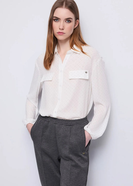 Camicia bianca da donna con strass e taschini GAUDI COLORE BIANCO