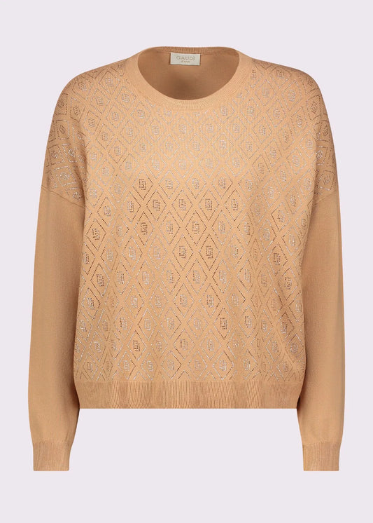 Maglia beige da donna con logo GAUDI 521BD53003_2369
