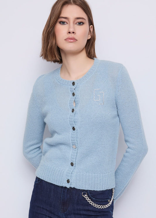 Cardigan da donna con logo e strass GAUDI 521BD53011 COLORE CARTA DA ZUCCHERO