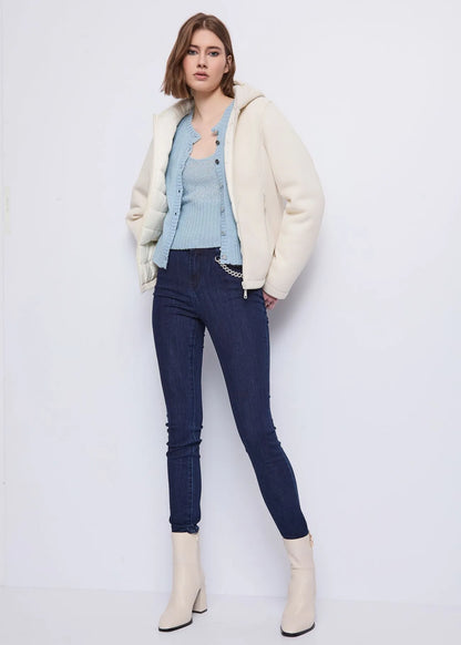 Cardigan da donna con logo e strass GAUDI 521BD53011 COLORE CARTA DA ZUCCHERO