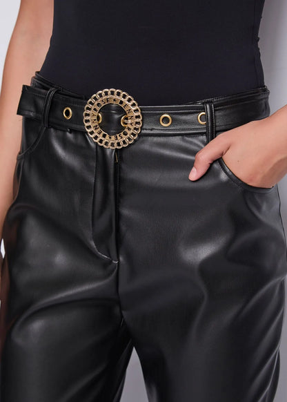 Pantalone in ecopelle con cintura - art. 521DD28003 - Denny Rose Autunno Inverno 2025/26