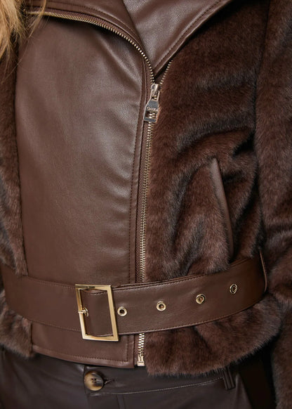 Nuova Collezione Giacca biker marrone da donna con cintura GAUDI 521FD39004_3355