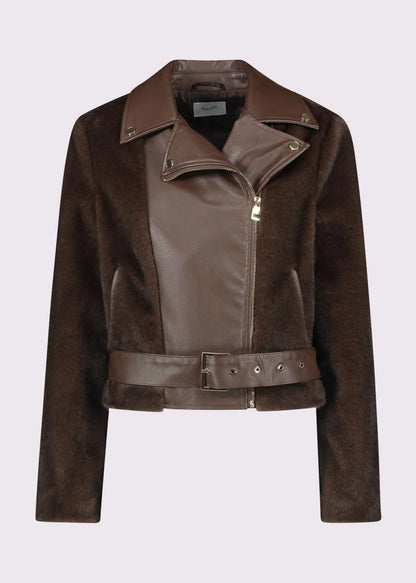 Nuova Collezione Giacca biker marrone da donna con cintura GAUDI 521FD39004_3355