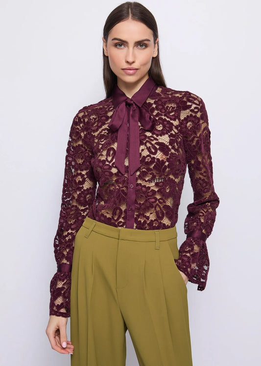 Camicia da donna in pizzo floreale con foulard 521FD45006_2434