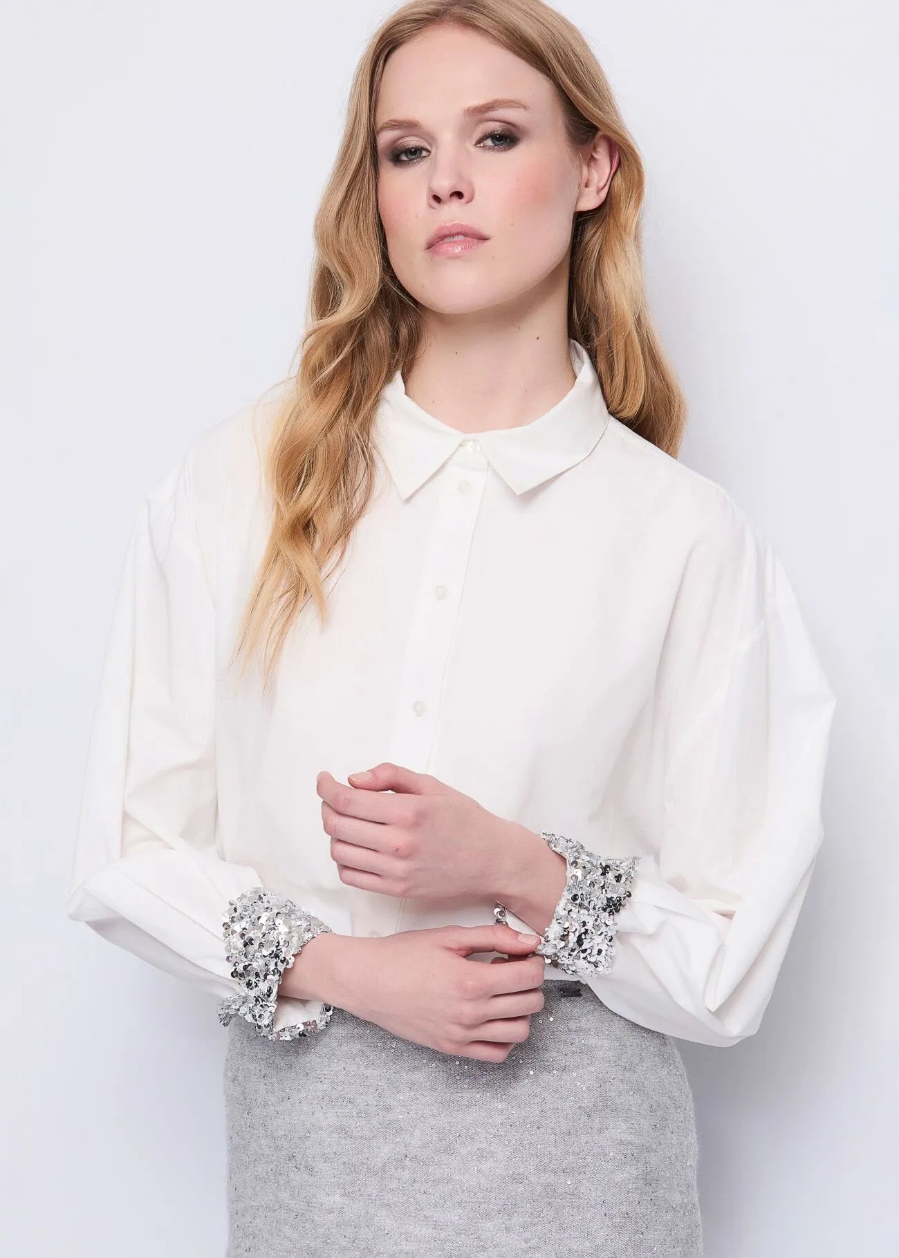 Camicia da donna in popeline con paillettes GAUDI 521FD45020_521047-01