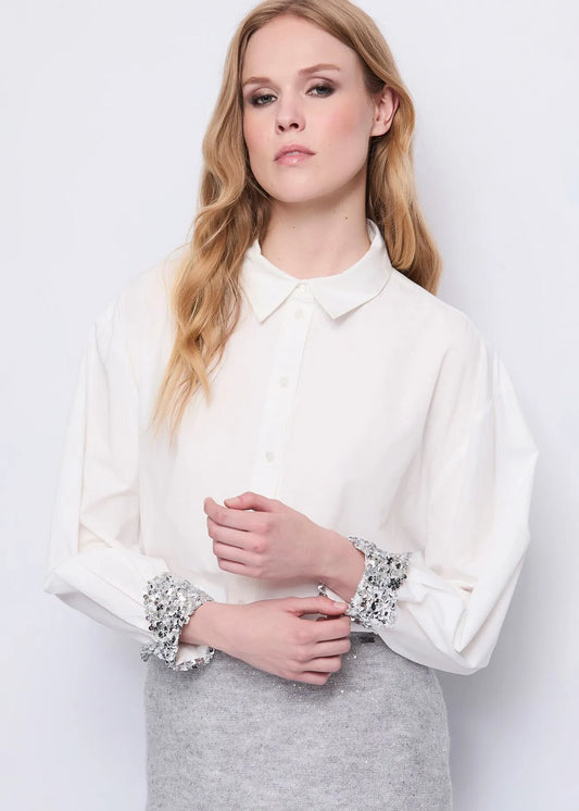 Camicia da donna in popeline con paillettes GAUDI 521FD45020_521047-01