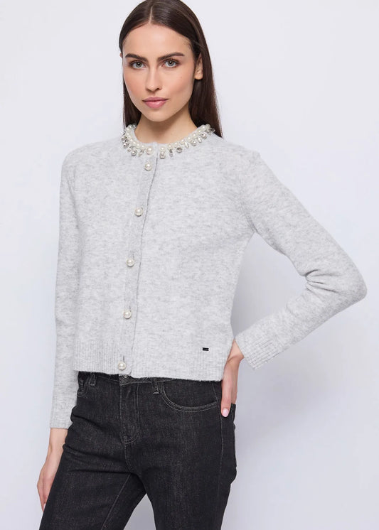 Nuova Collezione Cardigan grigio da donna con perle e strass GAUDI 521FD53023_2042