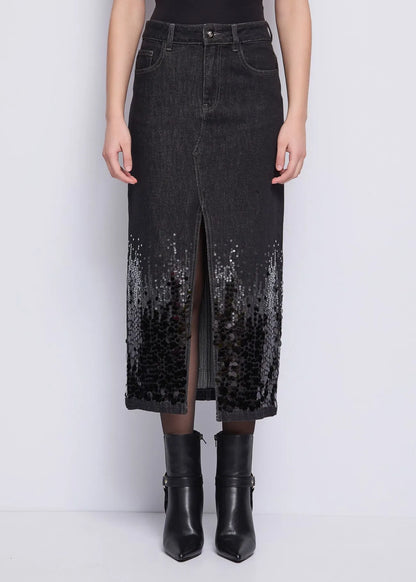 Gonna longuette in denim di cotone con spacco GAUDI 521FD76001