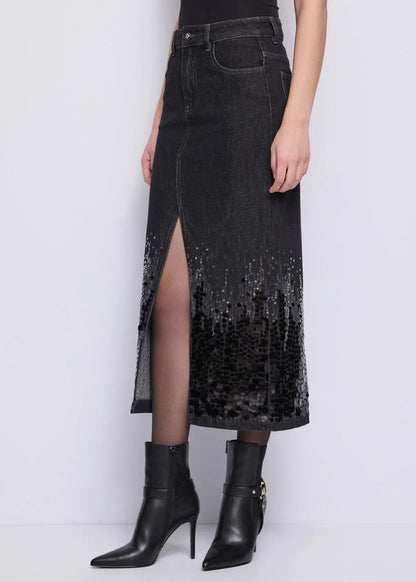 Gonna longuette in denim di cotone con spacco GAUDI 521FD76001