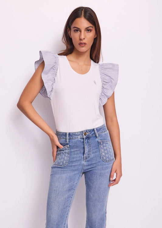 T-shirt donna bianca con motivo a righe GAUDI ARTICOLO 511BD64018