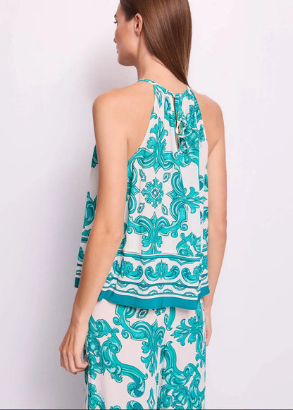 Top da donna bianco e verde con scollo all'americana ARTICOLO 511FD45034 GAUDI