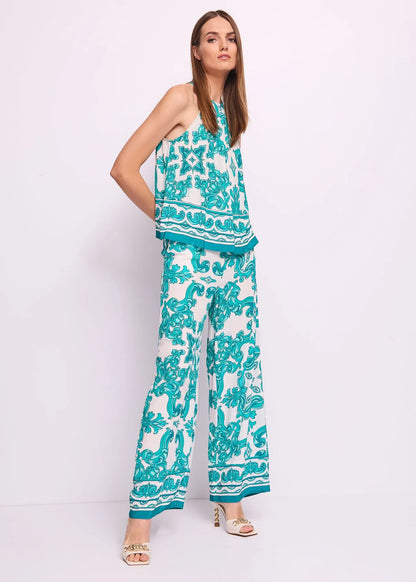 Top da donna bianco e verde con scollo all'americana ARTICOLO 511FD45034 GAUDI