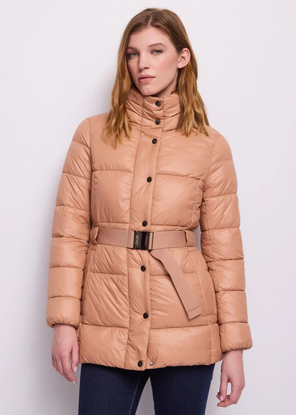 Piumino nero da donna con cintura