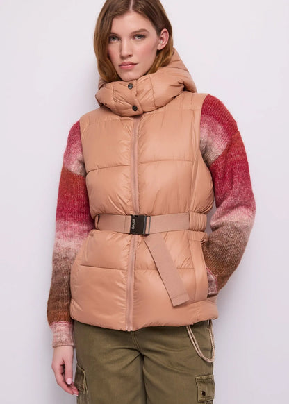 Gaudi Gilet nero da donna in nylon con cintura
