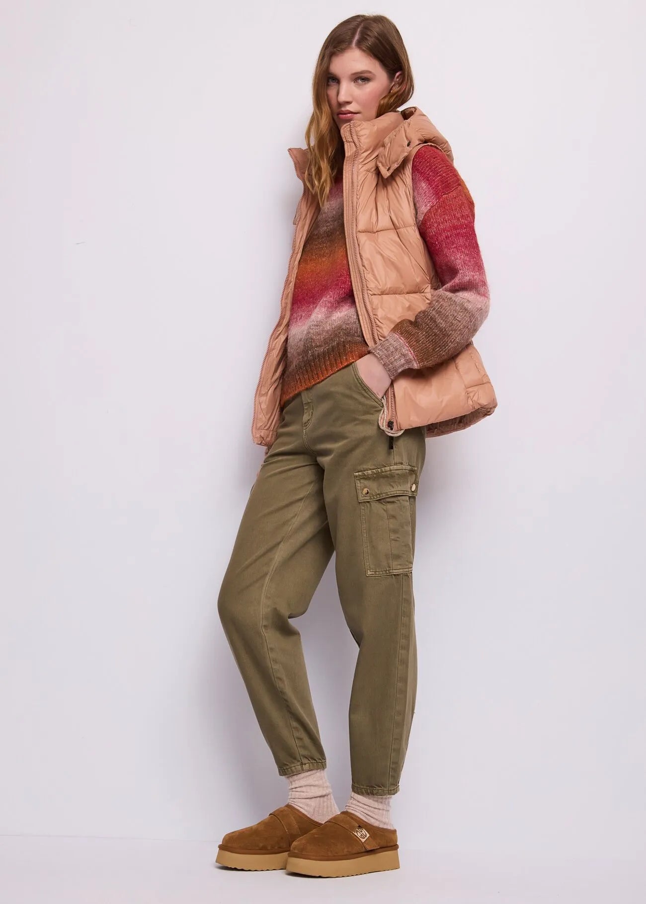 Gaudi Gilet nero da donna in nylon con cintura