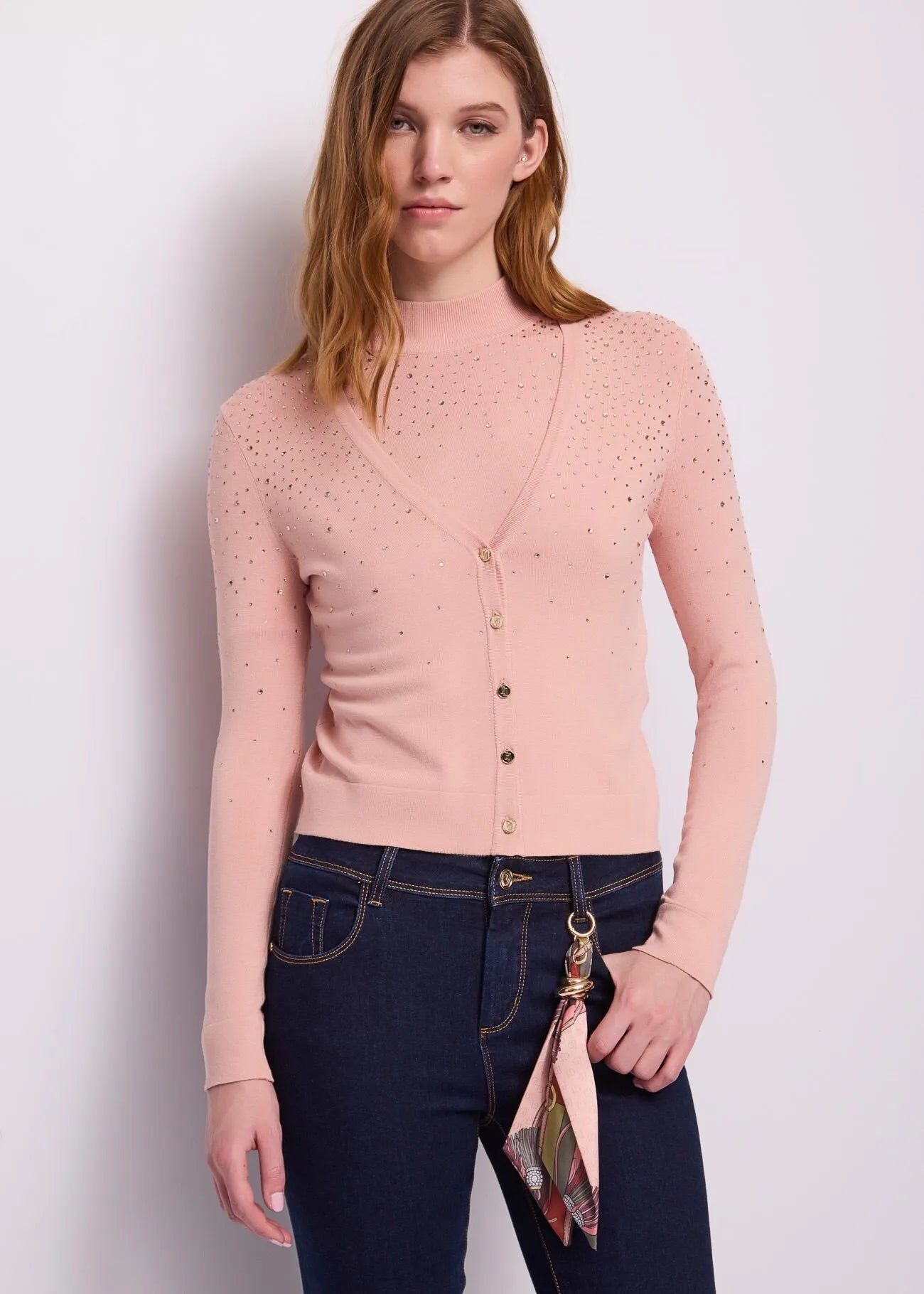 Gaudi Cardigan da donna con strass e bottoni dorati