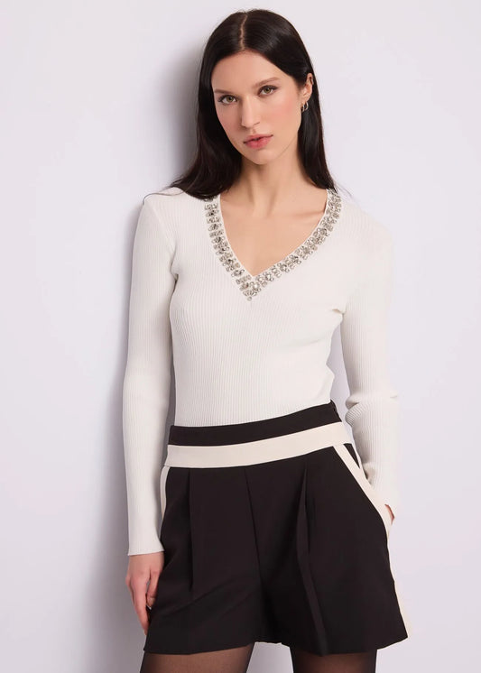 Maglia da donna con scollo a V e strass GAUDI 621FD53039