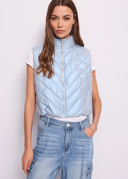 Gilet azzurra da donna in nylon trapuntato 611BD35002_2870
