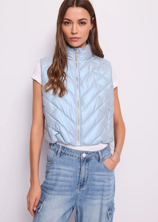 Gilet azzurra da donna in nylon trapuntato 611BD35002_2870