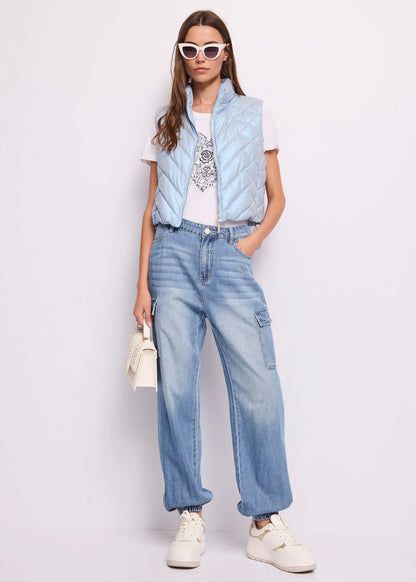 Gilet azzurra da donna in nylon trapuntato 611BD35002_2870