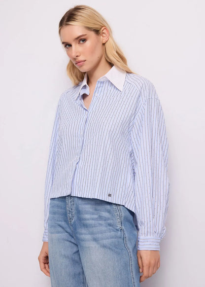 Women's Striped Cotton Shirt with Rhinestones 611BD45030